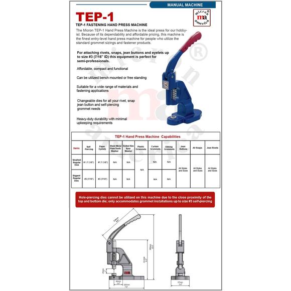 Micron America TEP-1 Fastening Hand Press Machine - Picture 4 of 10